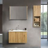 Martha Life Verona 3'lü Banyo Dolabı Seti 80 cm - Ahşap Desenli, %100 Mdf, Lavabolu Alt Dolap, Aynalı Üst Dolap ve Boy Dolabı - Kahverengi