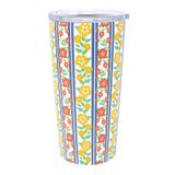 Martha Stewart Yalıtımlı Kahve Bardağı, 16oz Kapaklı Paslanmaz Çelik Seyahat Kupası, Sıcak veya Soğuk İçecekler için Çift Duvar Tasarımı, Çiçekli Çizgili
