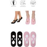 Maruf Shop 4 Adet Bayan Kaydırmaz Tabanlı Yoga Pilates Fitness Dans ve Spor Çorabı - Pembe - Siyah - 36 - 40