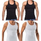 Maruf Shop 4 Adet Erkek Slim Fit Dar Kalıp Likralı Penye Sporcu Atleti(Rambo Atleti) - Siyah - Beyaz - 2XL