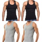 Maruf Shop 4 Adet Erkek Slim Fit Dar Kalıp Likralı Penye Sporcu Atleti(Rambo Atleti) - Siyah - Gri - 2XL