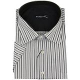 Maruf Shop Büyük Beden Erkek Gömlek Kısa Kol Çizgili Siyah - 2XL - Siyah - Beyaz