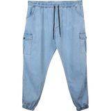 Maruf Shop Erkek Büyük Beden 100-156 Kilo Arası Için Uygun Kargo Cepli Jogger Kot Pantolon - Açık Mavi - 3XL