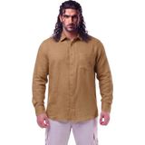 Maruf Shop Erkek Büyük Beden 118-145 Arası Için Uygun % 100 Keten Uzun Kol Rahat Kalıp Düğme Yaka Yazlık Gömlek - 5XL - Kahverengi