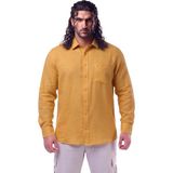 Maruf Shop Erkek Büyük Beden 118-145 Arası Için Uygun % 100 Keten Uzun Kol Rahat Kalıp Düğme Yaka Yazlık Gömlek - 5XL - Sarı