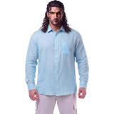 Maruf Shop Erkek Büyük Beden 118-145 Arası Için Uygun % 100 Keten Uzun Kol Rahat Kalıp Düğme Yaka Yazlık Gömlek - 5XL - Turkuaz