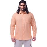 Maruf Shop Erkek Büyük Beden 118-145 Arası Için Uygun % 100 Keten Uzun Kol Rahat Kalıp Düğme Yaka Yazlık Gömlek - 6XL - Turuncu