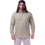 Maruf Shop Erkek Büyük Beden 118-145 Arası Için Uygun % 100 Keten Uzun Kol Rahat Kalıp Düğme Yaka Yazlık Gömlek - 7XL - Bej