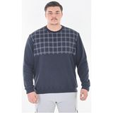 Maruf Shop Erkek Büyük Beden 122 KILO-158 Kilo Arası Için Uygun Geniş Kalıp Bisiklet Yaka Pamuklu Selanik Kazak - Lacivert - 5XL