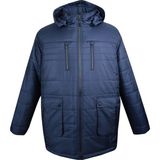 Maruf Shop Erkek Kalın Mont 4XL Indigo Renk Kapşonlu Düz Desenli Dekons Modeli - İndigo