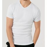 Maruf Shop Erkek Kısa Kol V Yaka Slimfit Likralı Düz Mody Tişört - 2XL - Beyaz