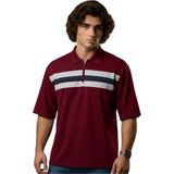 Maruf Shop Fermuarlı Erkek Büyük Beden 115 - 138 Kilo Arası Uygun Likralı Pike Polo Yaka Baskılı Tişört - Bordo - 4XL