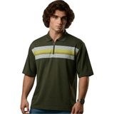Maruf Shop Fermuarlı Erkek Büyük Beden 115 - 138 Kilo Arası Uygun Likralı Pike Polo Yaka Baskılı Tişört - Haki - 4XL