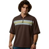 Maruf Shop Fermuarlı Erkek Büyük Beden 115 - 138 Kilo Arası Uygun Likralı Pike Polo Yaka Baskılı Tişört - Kahverengi - 6XL