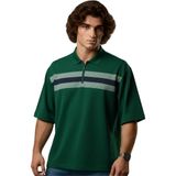 Maruf Shop Fermuarlı Erkek Büyük Beden 115 - 138 Kilo Arası Uygun Likralı Pike Polo Yaka Baskılı Tişört - Koyu Yeşil - 6XL