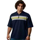 Maruf Shop Fermuarlı Erkek Büyük Beden 115 - 138 Kilo Arası Uygun Likralı Pike Polo Yaka Baskılı Tişört - Lacivert - 5XL