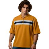 Maruf Shop Fermuarlı Erkek Büyük Beden 115 - 138 Kilo Arası Uygun Likralı Pike Polo Yaka Baskılı Tişört - Safran - 6XL
