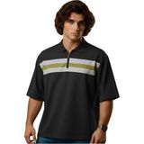 Maruf Shop Fermuarlı Erkek Büyük Beden 115 - 138 Kilo Arası Uygun Likralı Pike Polo Yaka Baskılı Tişört - Siyah - 6XL