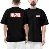 Marvel Ön Arka Baskılı Siyah Oversize Tişört - XL