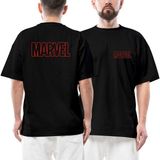 Marvel Outline Logo Ön Arka Baskılı Siyah Oversize Tişört