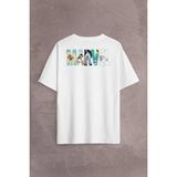 Marvel Spiderman Hulk Deadpool Iron Man Sırt Ön Baskılı Oversize Tişört Unisex T-Shirt - Beyaz