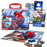 Marvel Store Örümcek Adam Yapboz Teneke Paketi - 4 Parça Set Örümcek Adam Yapboz Kalay (48 parça), Çıkartmalar, Poster ve Daha Fazlası İçerir | Örümcek Adam Hediye Seti