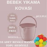 Marvielle 10 Adet Renkli Top Hediyeli Bebek Yıkama Banyo Kovası - Bebek Banyo Aksesuarı - Pembe