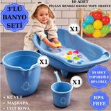 Marvielle 10'lu Banyo Topu Hediye - Bebekler Için 3'lü Küvet Seti -Bebek Çocuk Seti,y - Bebek Banyo Aksesuarı - Mavi
