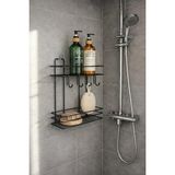 Marvielle 2 Katlı Siyah Metal Banyo Rafı Şampuanlık Duş Rafı Askılı Yapışkanlı Duvara - Banyo Düzenleyici
