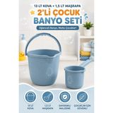 Marvielle 2'li Çocuk Banyo Seti 13 Lt Çocuk Banyo Kovası 1,5 Lt Maşrapa Bpa Free Bebe - Bebek Banyo Aksesuarı - Mavi