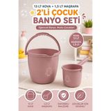 Marvielle 2'li Çocuk Banyo Seti 13 Lt Çocuk Banyo Kovası 1,5 Lt Maşrapa Bpa Free Bebe - Bebek Banyo Aksesuarı - Pembe