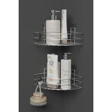 Marvielle 2'li Yapışkanlı Metal Köşe Banyo Rafı Seti 20X20X7 cm - Banyo Düzenleyici - Gümüş