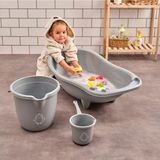 Marvielle 3’lü Bebek Banyo Seti - Bebek Yıkama Küveti - Su Kovası - Maşrapa Renkli Be - Bebek Banyo Aksesuarı - Gri
