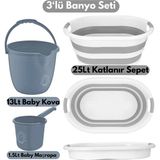 Marvielle 3’lü Bebek Banyo Seti - Bebek Yıkama Sepet- Su Kovası - Maşrapa Renkli Bebe - Bebek Banyo Aksesuarı - Mavi