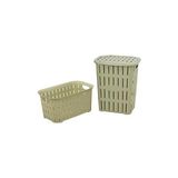 Marvielle Bambu Görünümlü Plastik , 2'li Set, Modern ve Hafif - Çamaşır Sepeti