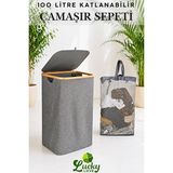 Marvielle Bambu Kenarlı Katlanabilir Kumaş , 100 Litre Kapasiteli - Çamaşır Sepeti