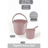 Marvielle Çocuklar Için 2'li Banyo Seti- Kulplu Kova & Oluklu Maşrapa - Bebek Banyo Aksesuarı - Pembe