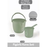 Marvielle Çocuklar Için 2'li Banyo Seti- Kulplu Kova & Oluklu Maşrapa - Bebek Banyo Aksesuarı - Yeşil