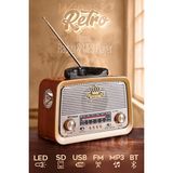 Marvielle Retro Ahşap Desenli Sd Kartlı Bluetooth Radyo, LED Fenerli - Nostaljik Radyo