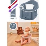 Marvielle Vakumlu Bebek Banyo & Mama Oturağı + Silicolife 2 Adet Silikon Mama Kaşığı - Bebek Banyo Aksesuarı - Mavi