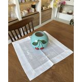 Marys Concept Işlemeli Servis Sehpası & Peçete Beyaz Çiçek Işlemeli - 40 x 40