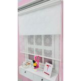 Mas Çiftli Sistem Düz Beyaz Damask Desenli Tül ve Stor Perde Tül Stor Perde