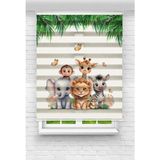 MAS Çocuk Odası Safari Hayvanları Desenli Dijital Baskılı Zebra Perde Stor Perde - 100 x 260 cm - Çok Renkli