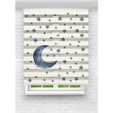 MAS Gece Temalı Ay ve Yıldız Desenli Zebra Stor Perde - Erkek Çocuk Odası Için Perde - 100 x 280 cm - Çok Renkli