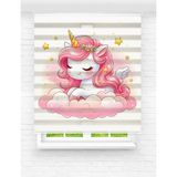MAS Kız Çocuk Odası - Sevimli Unicorn Desenli Dijital Baskılı Zebra Stor Perde - 140 x 200 cm - Çok Renkli