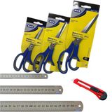 Mas Makas Seti 3'Lu (25 + 22 + 20 Cm 3'Lu) + Celik Cetvel Seti (15 + 30 + 50 Cm 3'Lu) + Maket Bicagi Hediye