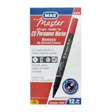 Mas Markör Permanent Kalem (Cd-Dvd Kalemi) Çift Uçlu Kırmızı 6414 (12 Li Paket)