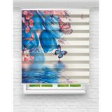 MAS Mavi Kelebekler ve Çiçekler Baskılı Zebra Perde | Çocuk Odası - 190 x 200 cm - Çok Renkli