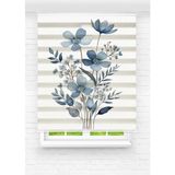MAS Mutfak Odası - Mavi Çiçek Desenli Dijital Baskılı Zebra Stor Perde - 100 x 200 cm - Çok Renkli