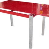 Masa 12360 Cam Lazer Ypıştırma Metal Nikelaj Ayak Kırmızı Temper Cam El Yapım